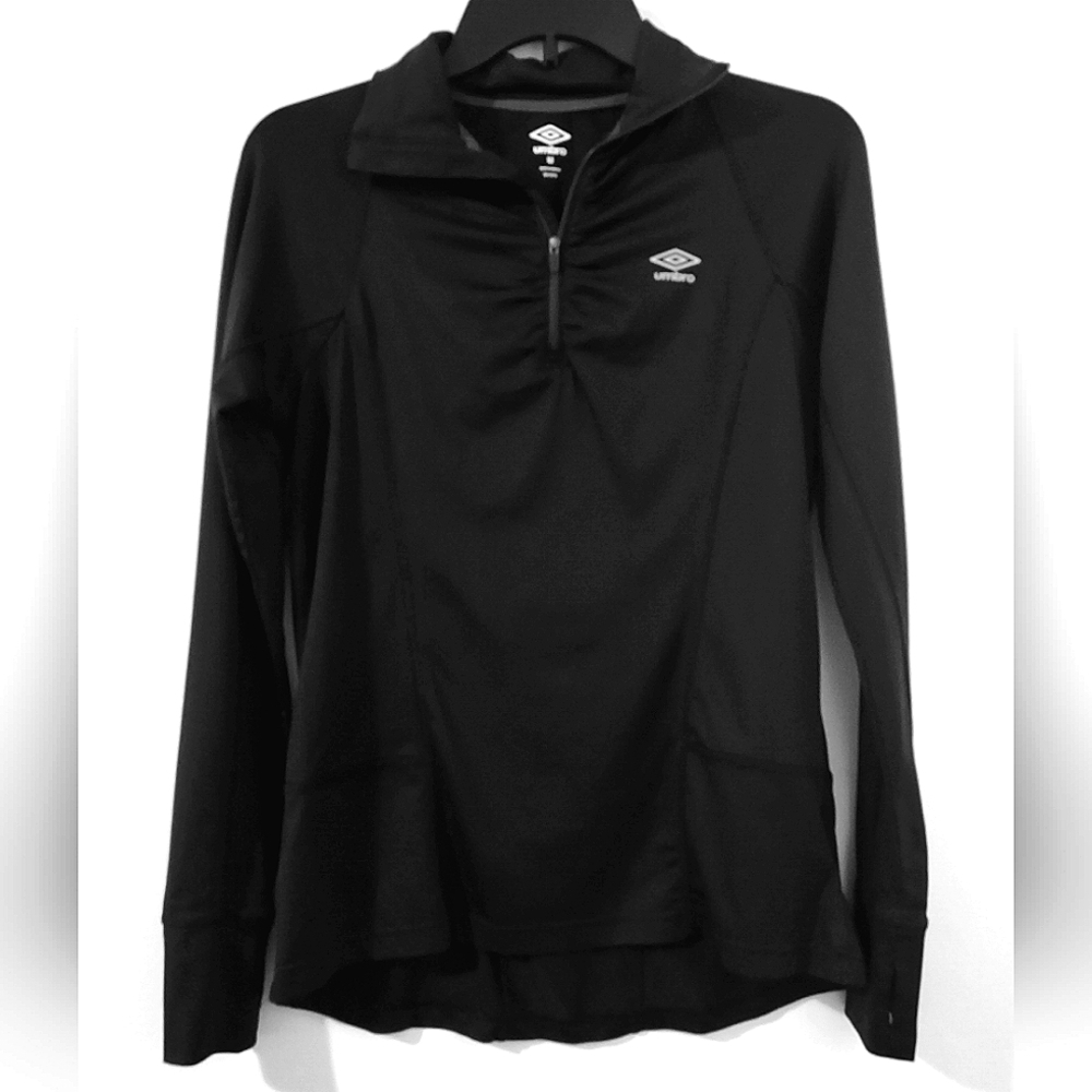UMBRO BLACK LONG SLEEVE THUMBHOLE HIGH LOW HEM ACTIVE WEAR TOP SIZE M
